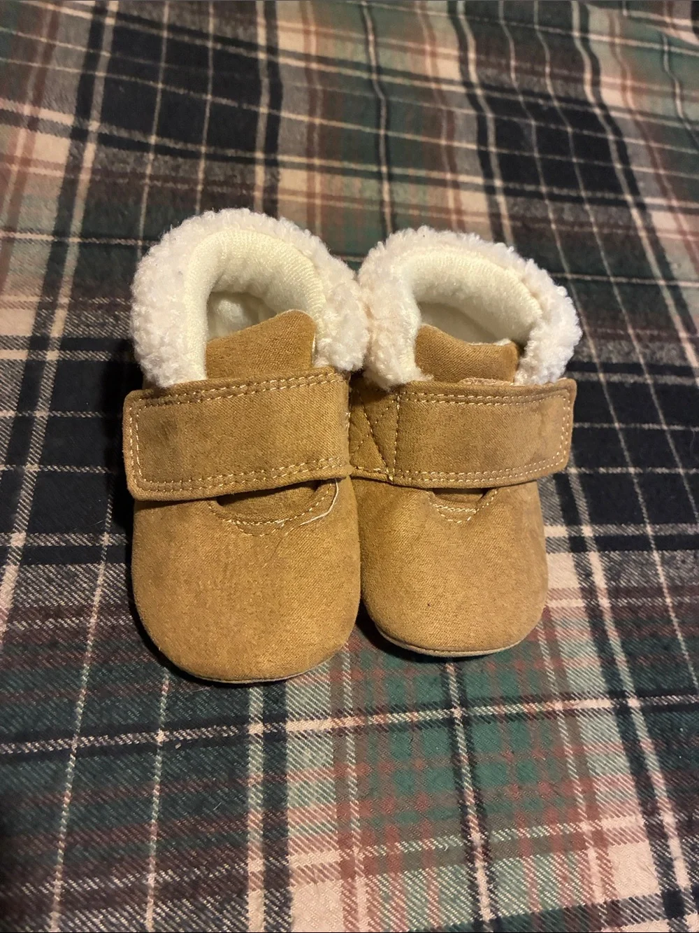 Cozy Baby Walker Booties with Sherpa Collar - Tan